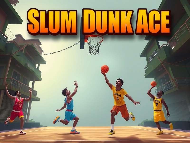 Slum Dunk Ace game cover featuring Indian basketball players in a slum court