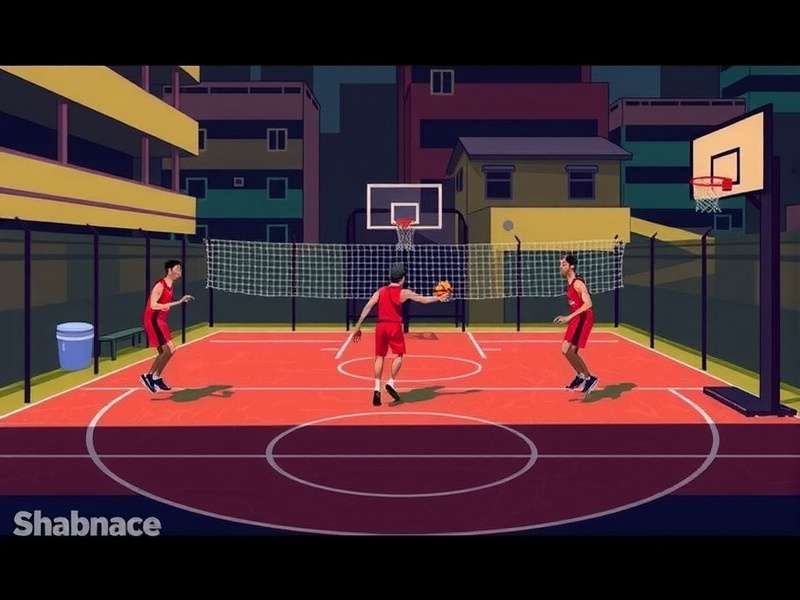 Slum Dunk Ace gameplay showing a 3v3 match in a Mumbai slum court